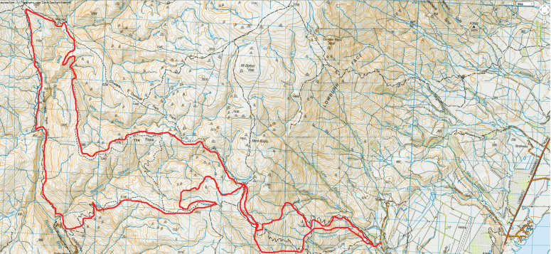 Rough outline of where we travelled on this stage - you can see Lake Dunstan in the bottom right corner. See if you can guess where we got lost...