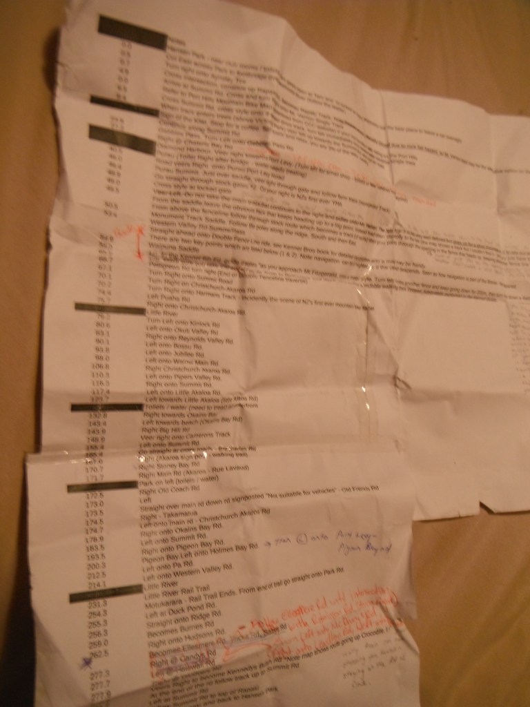 Notes for the Brevet. These were our directions to navigate the huge course!