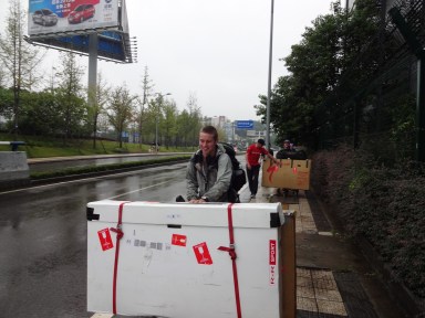 Just Arrived! Hamish with the bikes