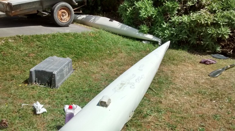 endlessly sanding away at the kayak hull, not much of a rest day!